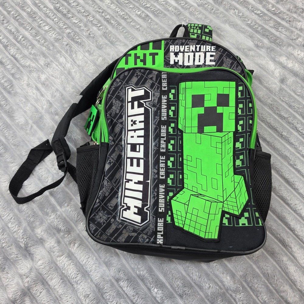 Minecraft Adventure Mode Creeper TNT Backpack Green Black Kids School Bag